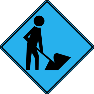 Construction sign: A figure digging with a shovel inside a diamond-shaped sign